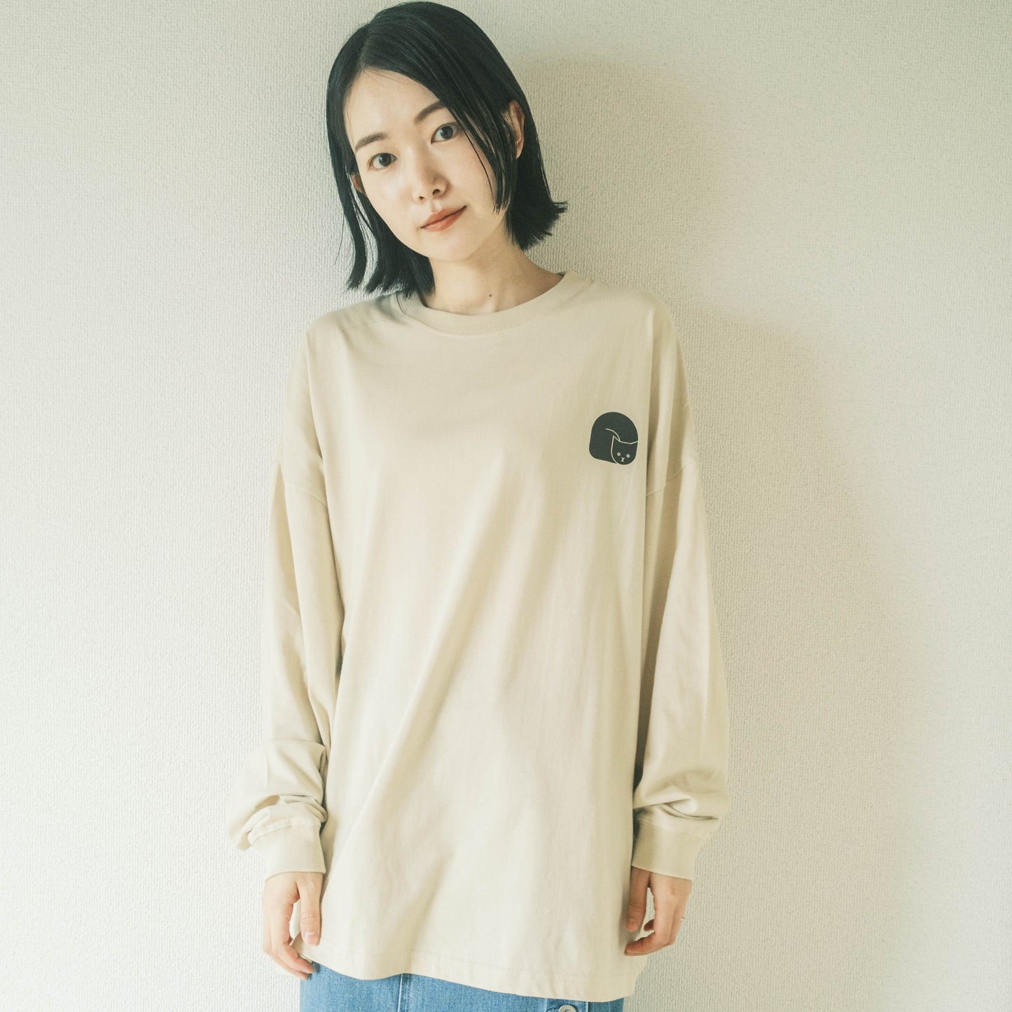 ねこTシャツ ロング 四角ねこ