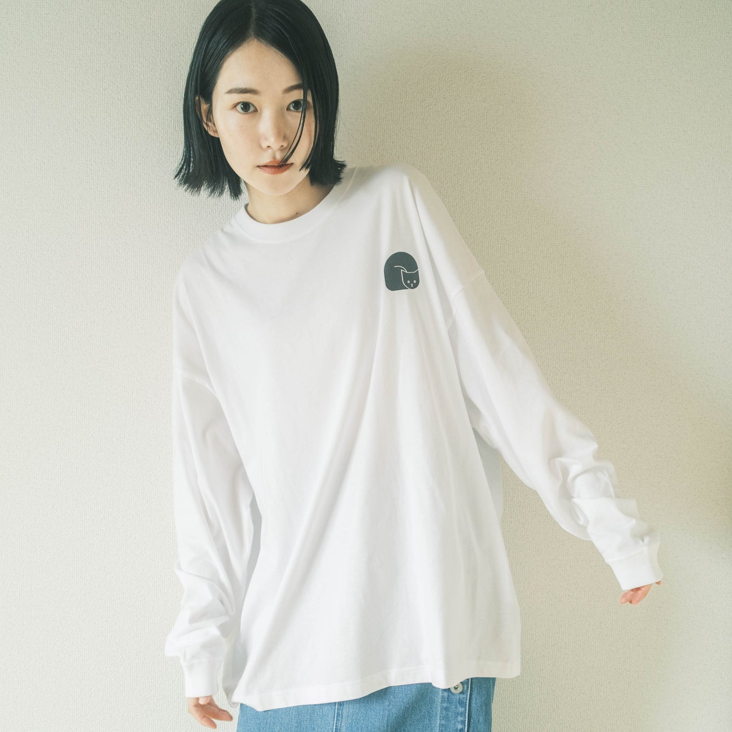 ねこTシャツ ロング 四角ねこ